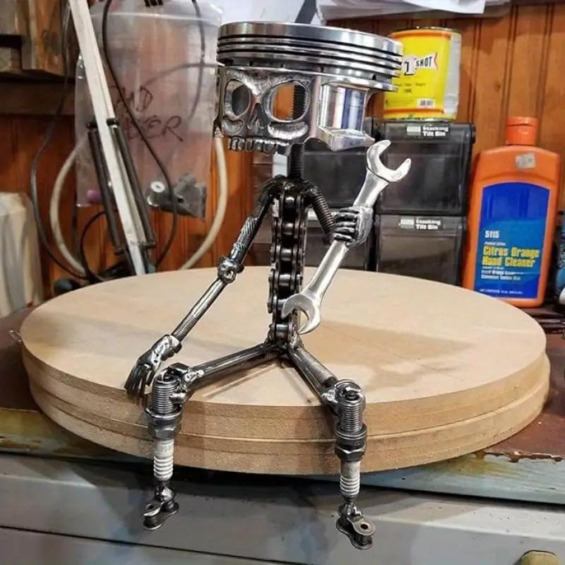 Skull Design Wrench Tool Shaped Resin Ornament, Creative Skull Face Statue, Home Decor for Living Room Bedroom Office, Sculpture Desk Decor, Perfect Gift for Engineer & Car Lovers