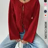 Women's Solid Tie Front Drop Shoulder Cardigan, Casual Basic Long Sleeve Round Neck Jumper for Fall & Winter, Fashion Ladies' Knitwear Tops Fit for Daily Wear, Womenswear, Garment, Piece