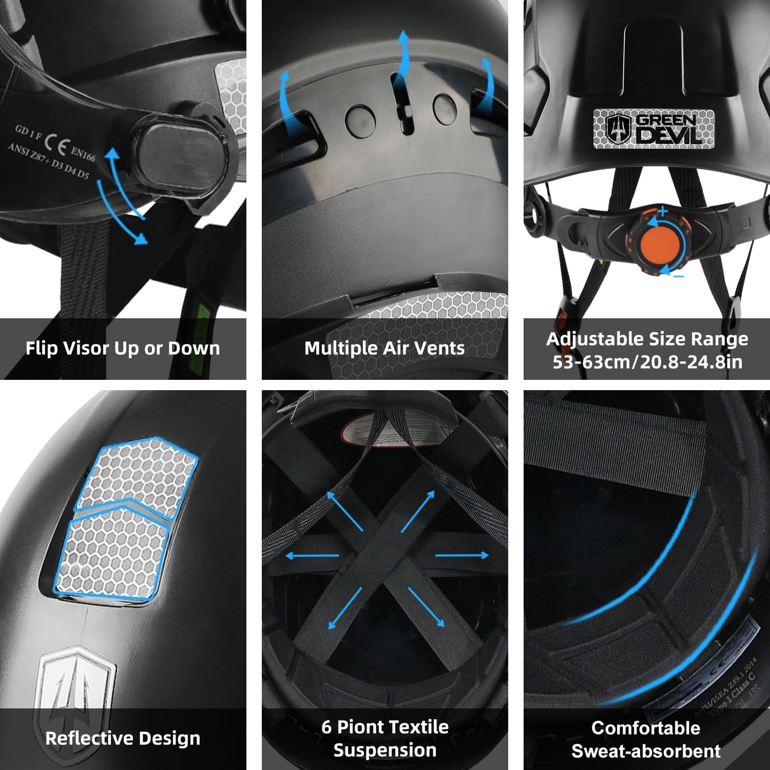 5 in 1 Vented Hard Hat with Visor Bluetooth Ear Muffs and Headlamp Work Hardhat Cascos De Construccion for Industrial Construction Forestry