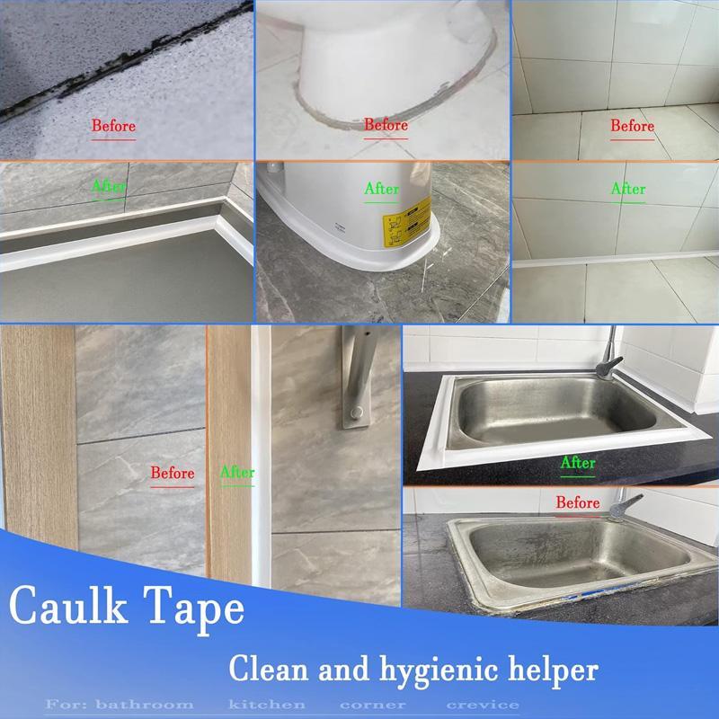 Bath & Kitchen Caulk Tape Sealant Strip, 3 Counts PVC Self Adhesive Tub & Wall Sealing Tape Caulk Sealer Tools, Work Equipment for Men, Shower Tile Sealer With 2 Shovel Tool, Adhesive Sealant, Waterproof Bond Seal, Waterproof Caulk Tape