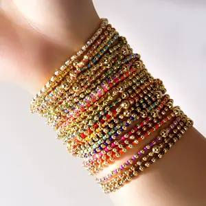 Unisex Korean Elegant Elastic Bangle, Colored Rice Beads & Gold Beads Mixed-Weave Light Luxury High-End Bracelet for Sports & Outdoor Camping Hiking Hammock Use (Wholesale)