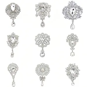 Vintage Silver Pendant Glass Brooch Women's Clothing Chest Flower Accessory