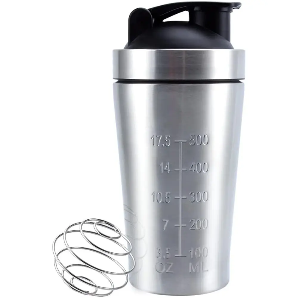 20 Oz/25 Oz Stainless Steel Protein Shaker Bottle with Metal Stirring Rod, Leak-Proof Design, Indoor Outdoor Use, Protein Shaker Cup