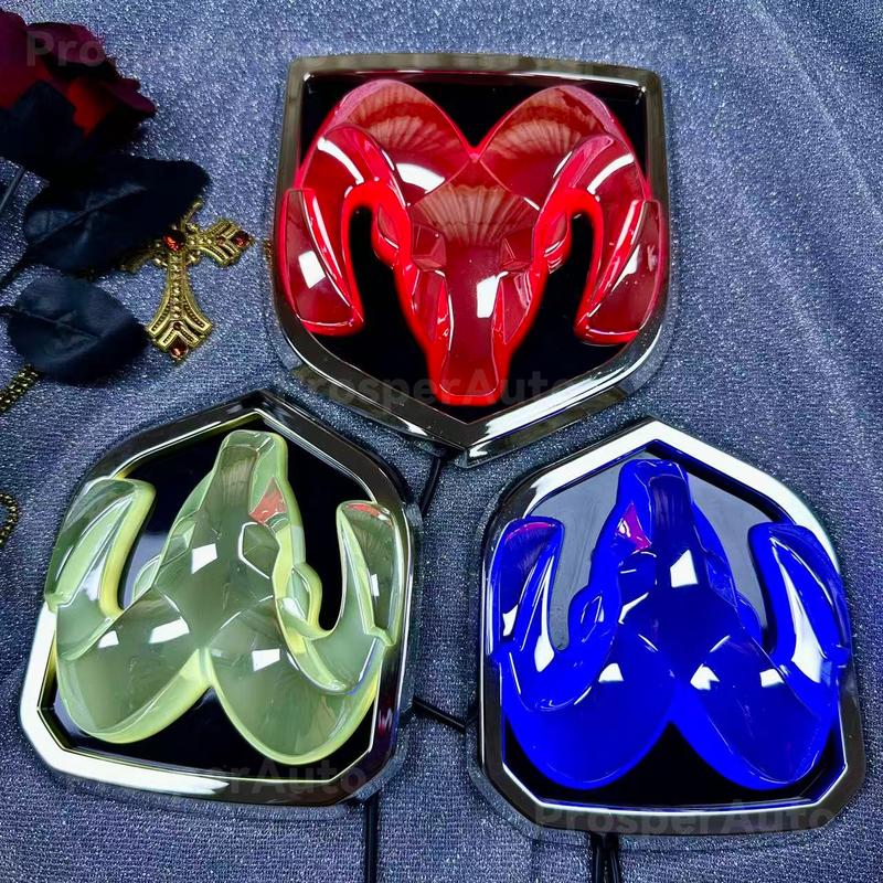 Applicable to Dodge Ram Kuwei Kubo Led Luminous withLight Modified Ram Head Standard Bumper Stickers RearCar Badge Car Mark Dodge Ram glowing emblem