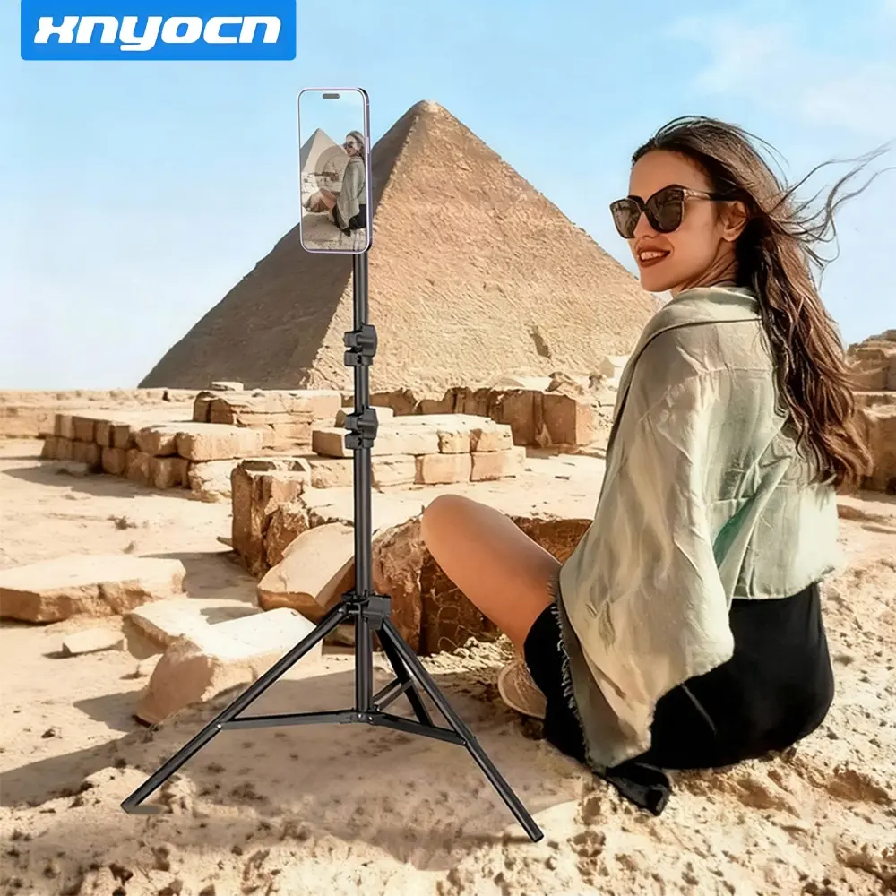 63-inch Foldable Magnetic Tripon Phone Stand for Selfie & Live Streaming, Adjustable Height Floor Tripod with Strong N52 Magnet, 360° Rotation Cellphone Holder for Vlog, Recording