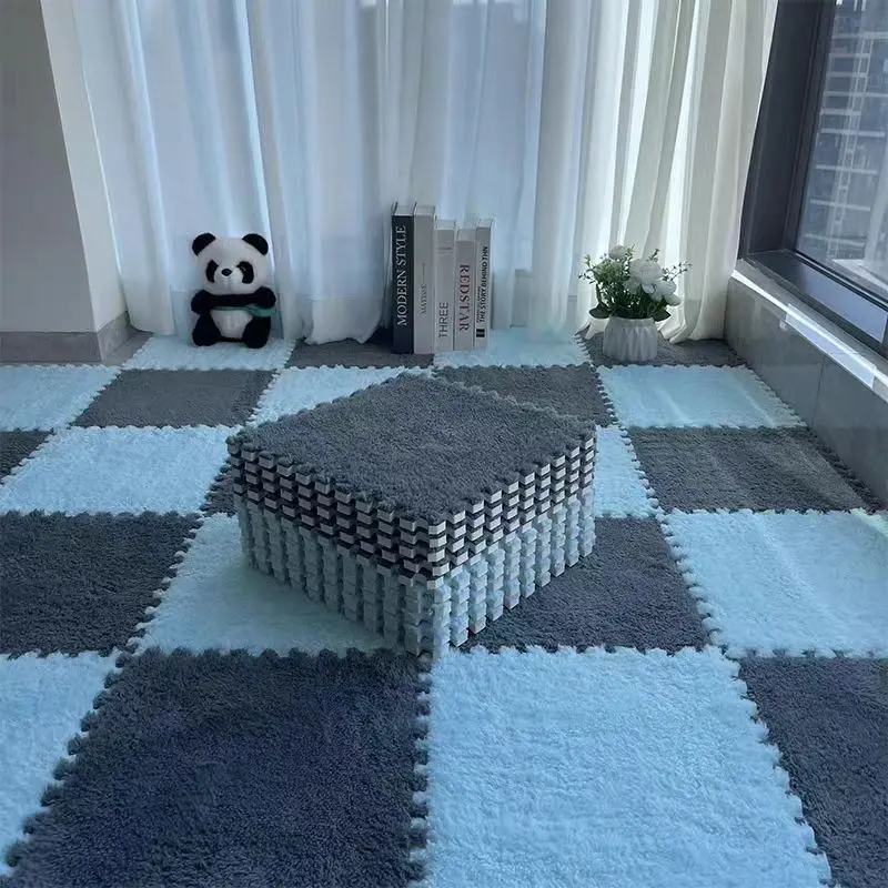 10-Piece Puzzle Carpet Tiles for Bedroom Living Room, Luxury Eva Foam Non-Slip Floor Mats, Modern Minimalist Rug, Safe Area for Bedrooms or Game Rooms