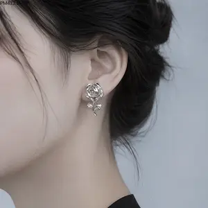 Silver Needle Rose Zircon Earrings, Exquisite Sweet Light Luxury Ear Jewelry, Elegant Versatile Stylish Earrings for Women Daily Party Wear