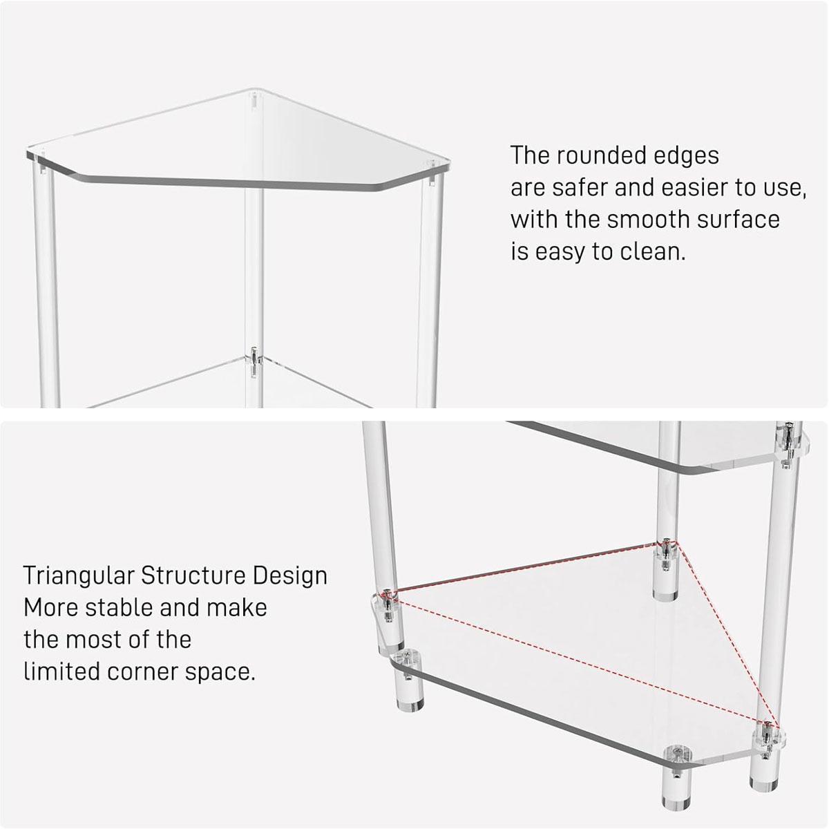 Modern Acrylic Corner Table, Modern Entryway Table, Modern Side Table, Transparent Triangle Shelf for Living Room Bedroom Bathroom, Easy Assembly Space-Saving Design