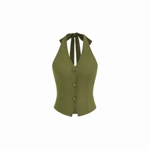Cider Knit Halter Neckline Backless Blazer Vest