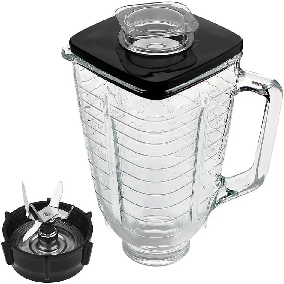 Blender Jar Replacement Parts - 5-Cup Square Top Glass Jar, 6-Point Blade Assembly, Compatible with Most Oster and Osterizers Blenders