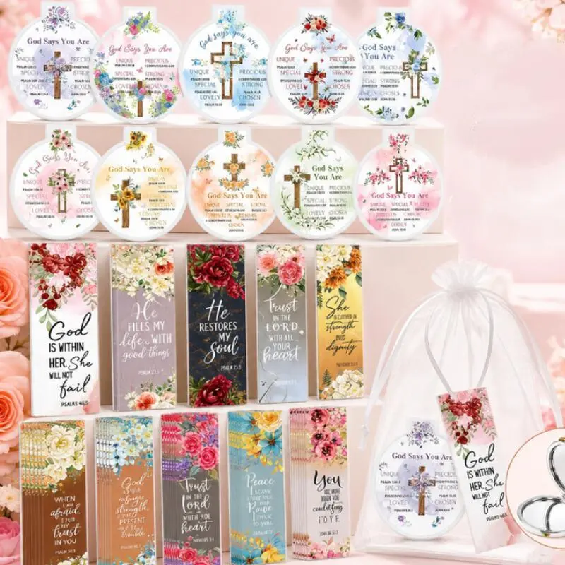 20 Inspirational Faith Gift Sets, Christian Gifts Compact Mirror Bulk Bible Verse Folding Mirrors Portable Pocket with Small Purse Makeup God Says You are # teacher tribute Mermaid DIY Set for Girls gender reveal it's a girl box Large Medium Holiday Bags