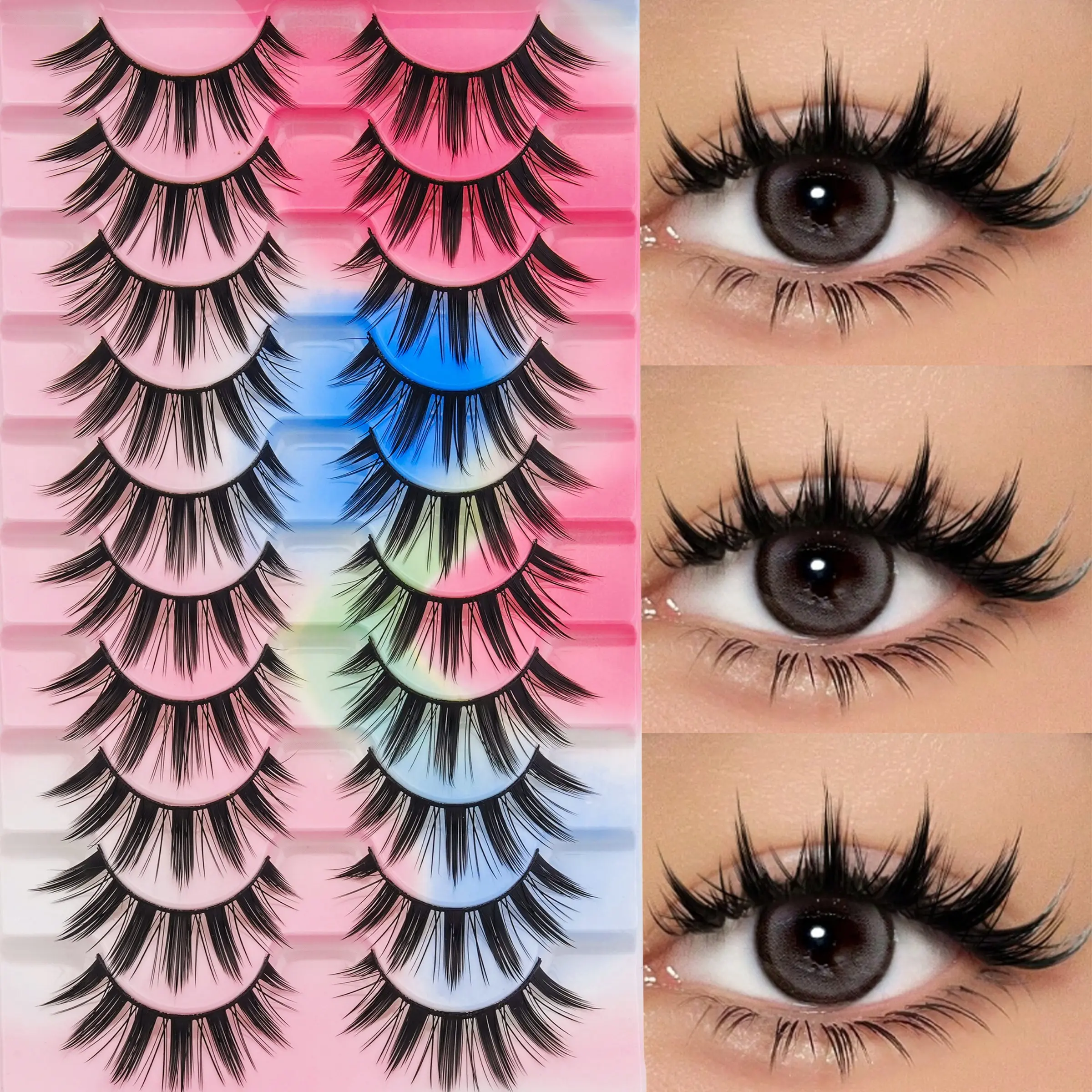 10 Pairs Anime False Eyelashes, Japanese Style Thick Role Play Lashes, Natural Look, Realistic, Delicate Fox Fur Mimic, Full-Length Doll Lashes