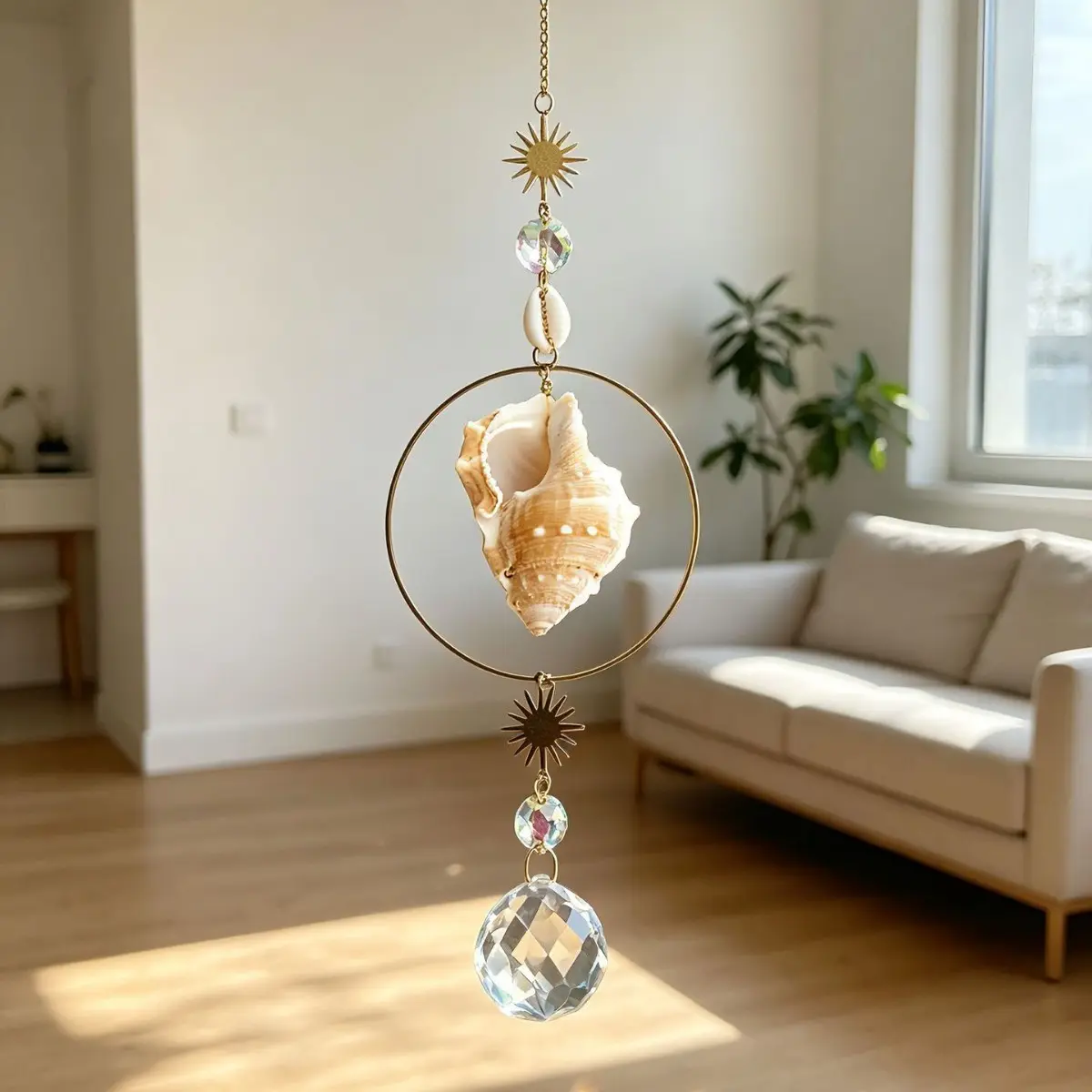Shell Crystal Wind Chime Sun Catcher, Balcony Window Decor Hanging Ornament, Qixi Shell Pendant, Elegant Home Decoration