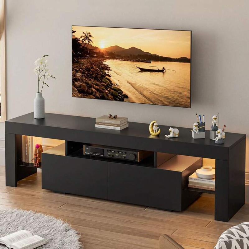 Furniwell TV Stand For TV Up To 70",Entertainment Center With LED Lights