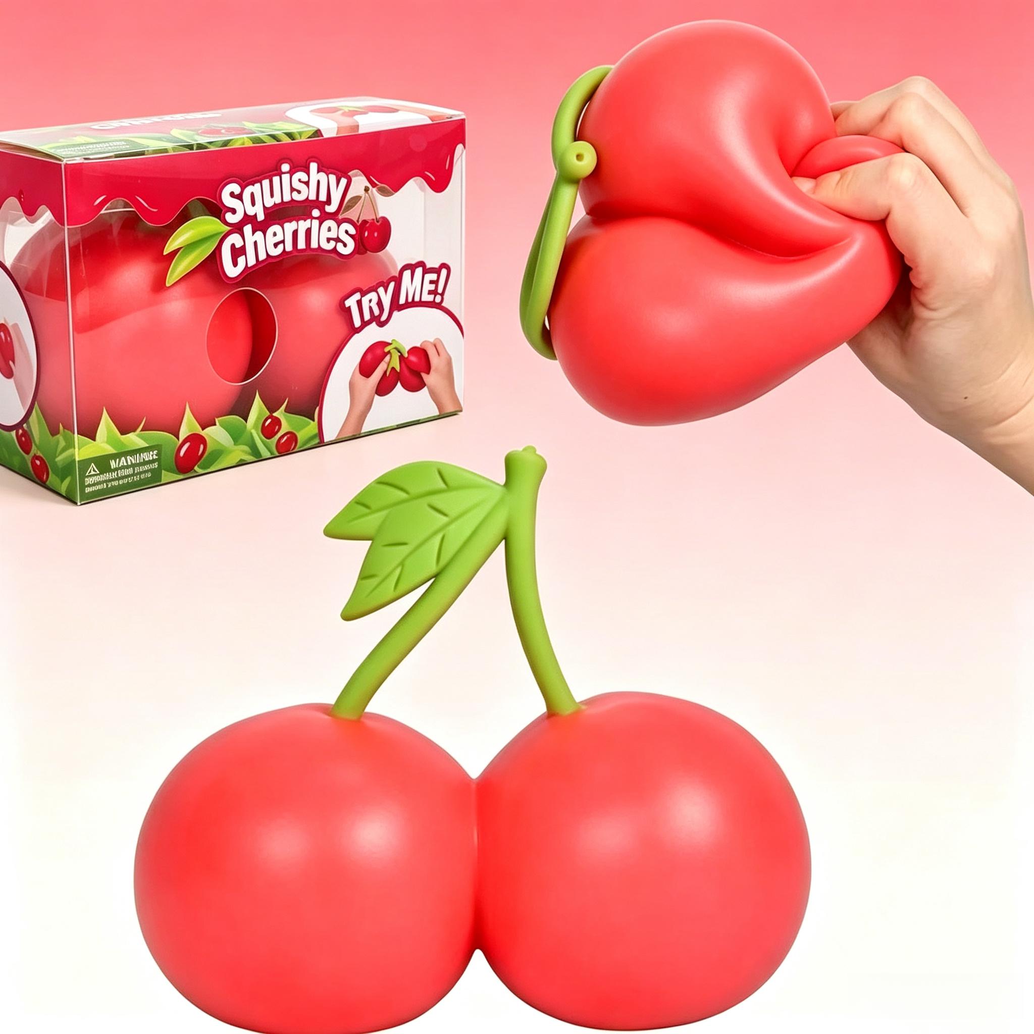 5.5-Inch Giant Sweet Cherry Shape Squishy - Soft Plastic Unisex Stress Reliever, Tactile Sensory Fidget Toy, Moldable Non-Rebound Anxiety Relief Gift for DIY Enthusiasts, Moldable Squishy