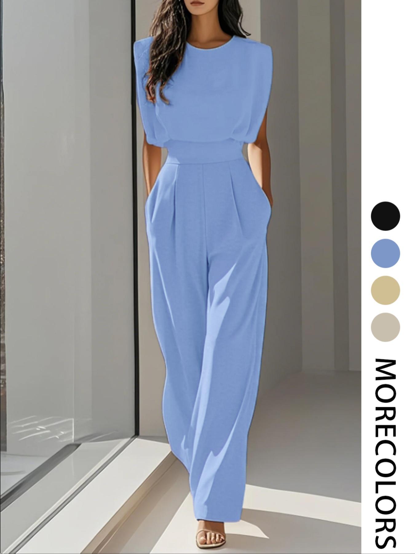 Women's Solid Color Sleeveless Jumpsuit, Elegant Fashion Commuter Jumpsuit for Daily Outdoor Wear, Women's Jumpsuit for Summer