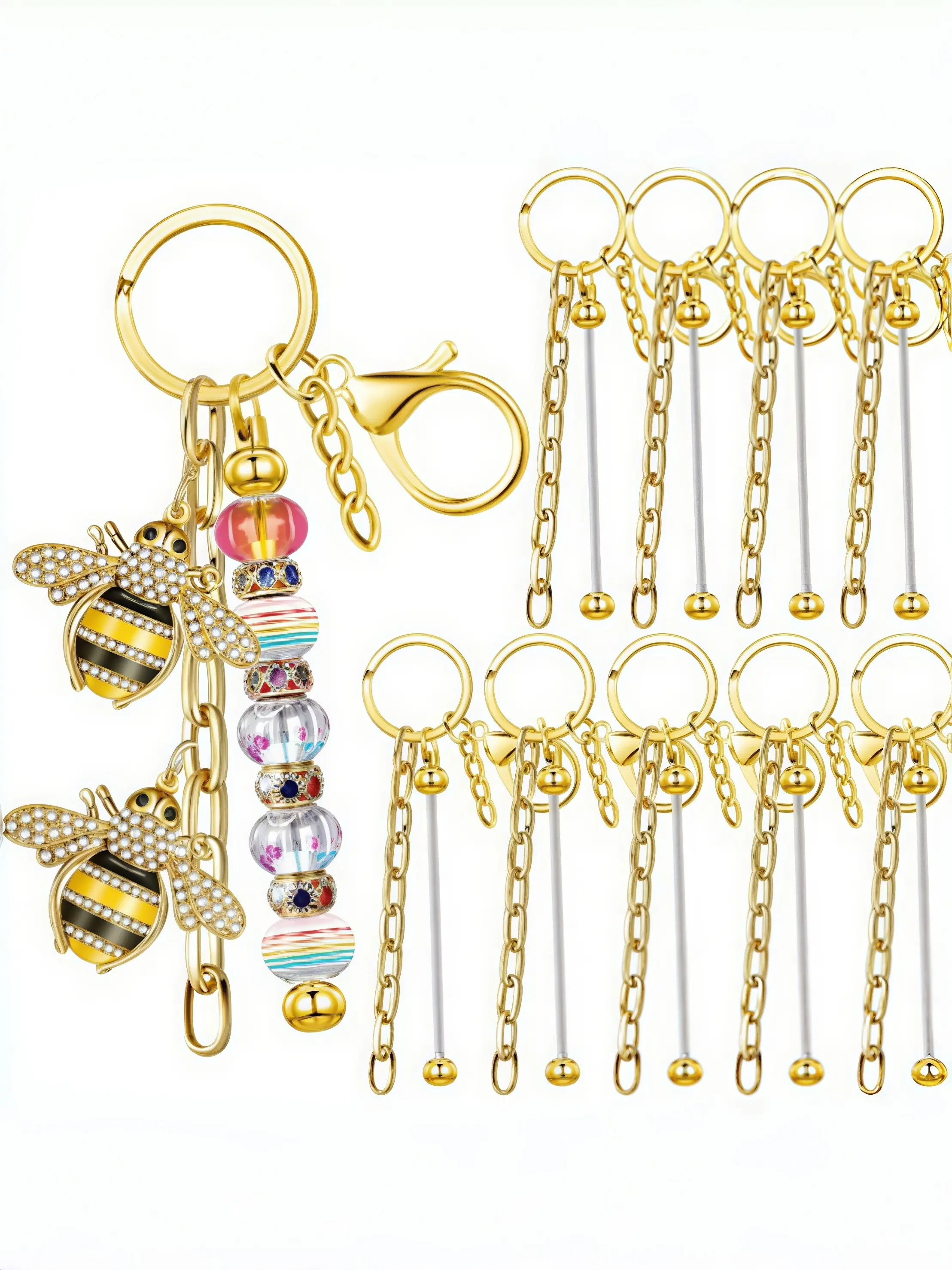 12pcs/9pcs Beaded Keychain Strips, DIY Silver Color Blank Beaded Keychains, Ideal for DIY Gifts, Wallet Making, Bag Accessories, Key Charms, Key Rings for Crafts