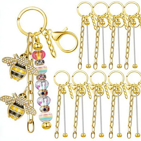 12pcs/9pcs Beaded Keychain Strips, DIY Silver Color Blank Beaded Keychains, Ideal for DIY Gifts, Wallet Making, Bag Accessories, Key Charms, Key Rings for Crafts, Beaded Keychain Set