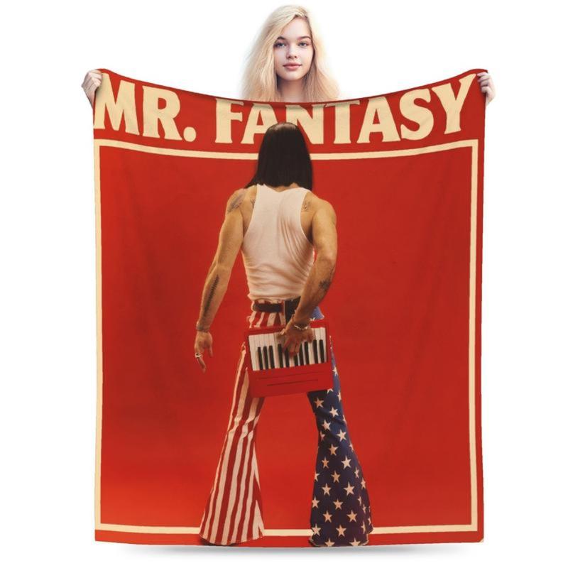 Mr Furry Blanket 70s 80s Retro Music Theme with Iconic Logos Mr Fantasy Album Art All Season Soft Flannel Bedspread Sofa Bed Warm Throw Nostalgic Gift for Fans birthday gift