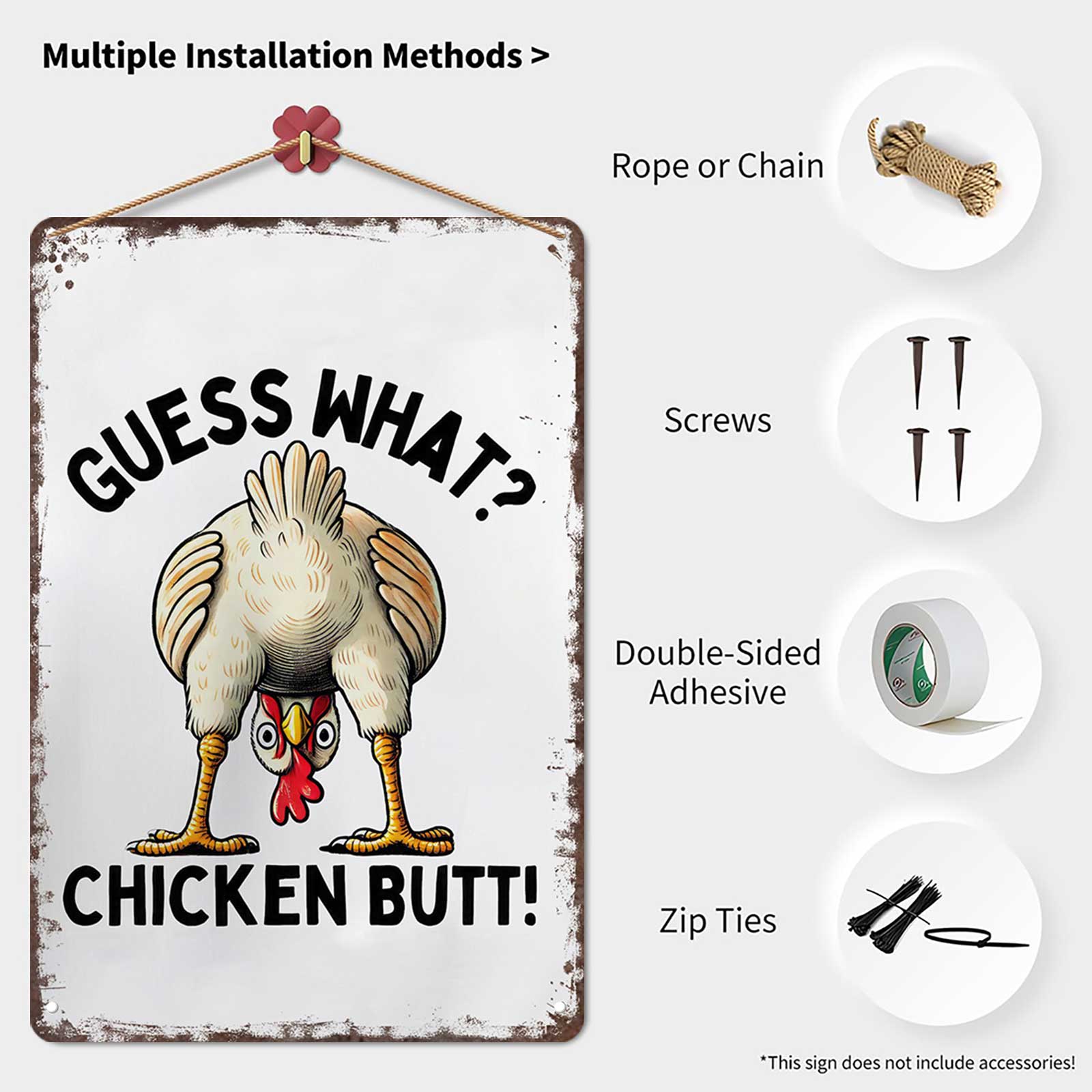 Guess What? Chicken Butt! Funny Chicken 8x12 Inch Aluminum Metal Sign - Humorous Wall Decor for Kitchen, Farmhouse, Chicken Coop, Dorm Room - Retro Tin Sign Gift for Chicken Lovers & Humor Fans Guess What? Chicken Butt! Funny Chicken 8x12 Inch Aluminum Metal Sign - Humorous Wall Decor for Kitchen, Farmhouse, Chicken Coop, Dorm Room - Retro Tin Sign Gift for Chicken Lovers & Humor Fans