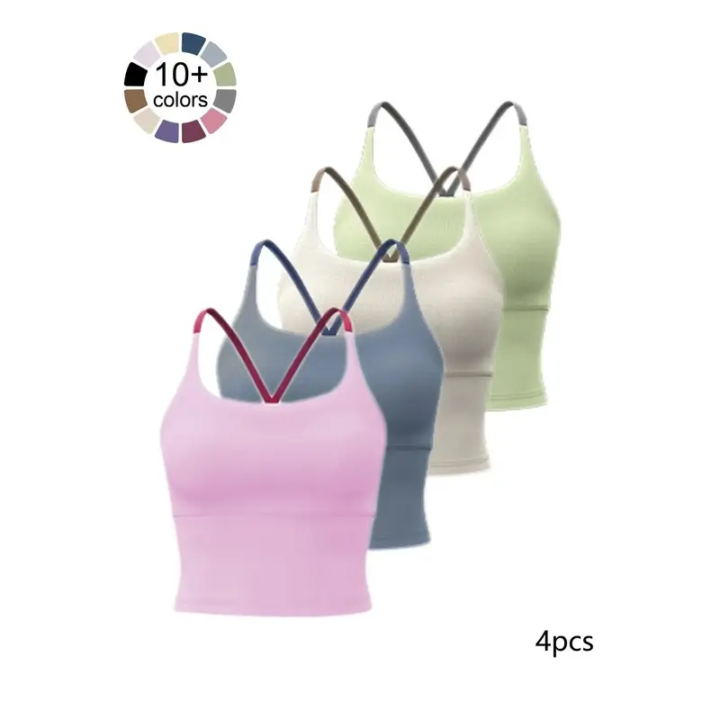 Sporty Women's Plain Criss Cross Sports Bra, Comfort and Durability Sports Crop Cami Top, Ladies Sportswear for Indoor Outdoor Wear, Gym Clothes, Workout Bras, Strappy Sports Bras, Exercise Bra, Stretch Sports Bra