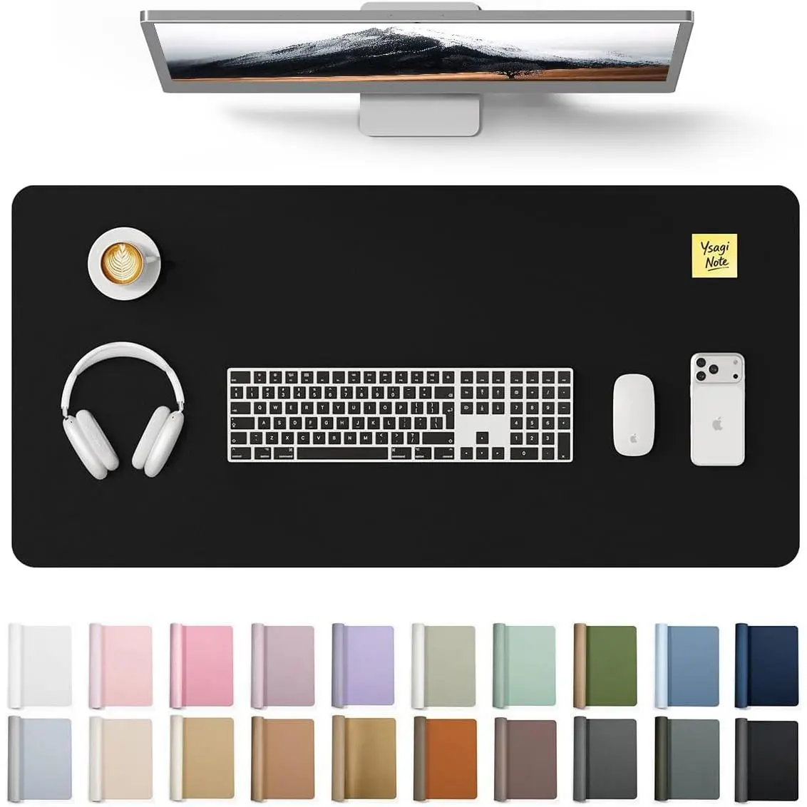 Leather Desk Protector, Office Mat, Large Mouse Mat, Non-Slip PU Leather Blotter, Laptop Desk Mat, Waterproof Writing Pad for Office and Home (Black, 31.5" x 15.8")