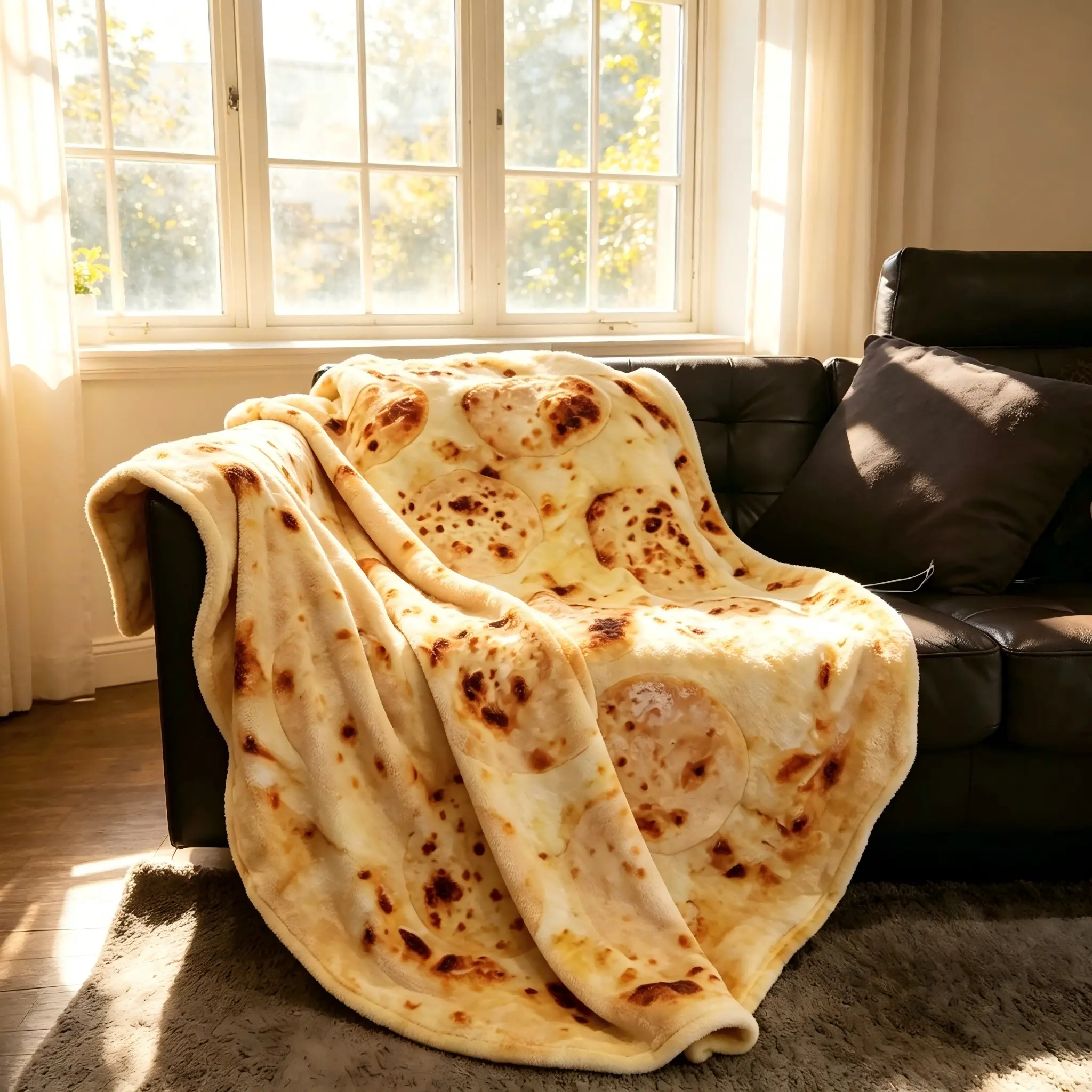 Mexican Burrito Pancake Blanket, Flannel Throw Blanket, Soft and Comfortable, Ideal for All Seasons, Perfect Gift for School, Office, Home, Picnic, Travel