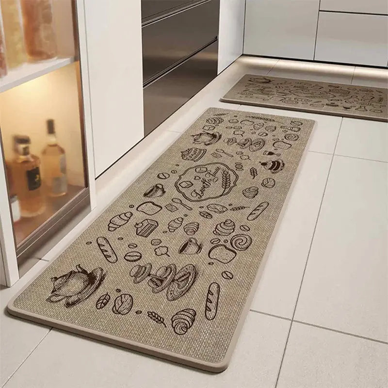 Oatmeal Flavor Linen Kitchen Mat, Oil-Resistant and Slip-Proof, Quick-Dry Absorbent, Ideal for Sink Area, Countertop, Cooking Zone