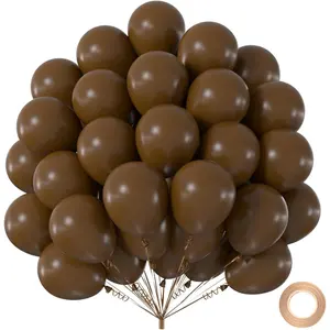 50 count Matte Brown Balloons 12 Inch,  Dark Coffee Thick Latex Party Balloons with Ribbon & Glues for   Shower, Woodland Birthday, Boho Wedding & Graduation 2026