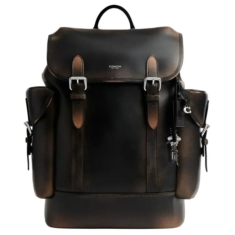 COACH Coach 31 Embossed Logo Leather Backpack, Large Size for Men, Classic Style in Black
