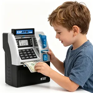 Kids ATM Piggy Bank with Code Lock, Auto Money Storage, Manual Coin Slot - Premium Plastic, Durable, Easy Operation, Minimalist Home Use Decor, ATM Cash Dispenser Black English Color Box, Ideal Holiday Birthday Gift