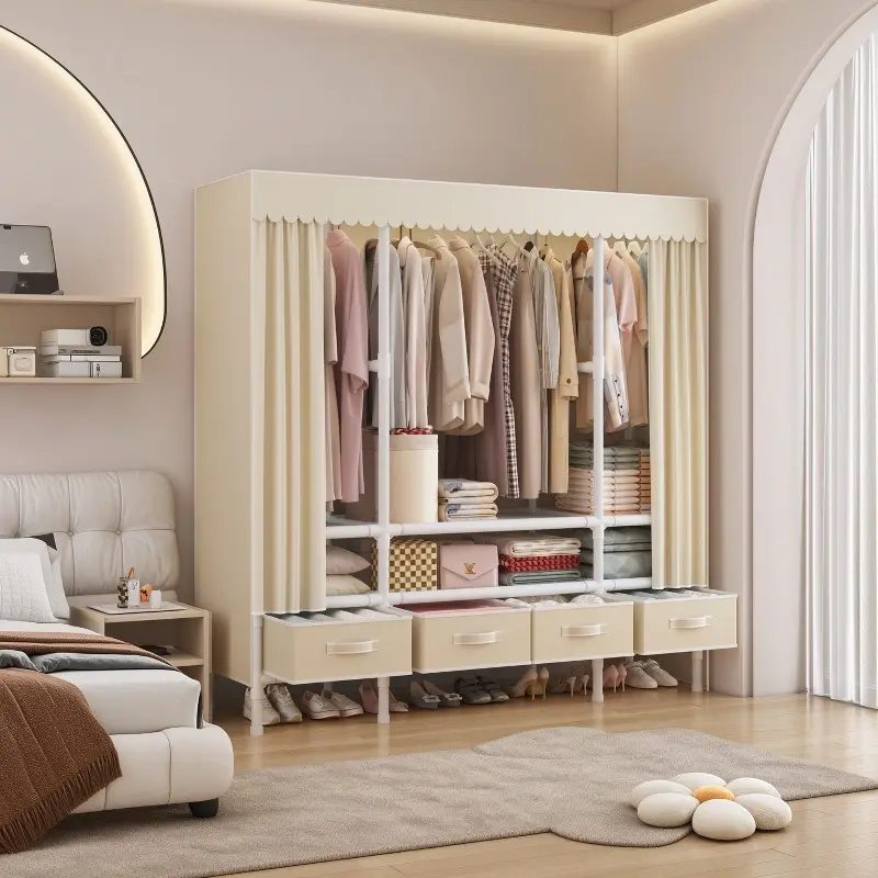 1-piece clothing storage wardrobe, easy to assemble, minimalist modern bedroom wardrobe for home use, featuring 4 drawers + 2 shelves + 3 hanging rods, 17.71-inch-wide portable wardrobe, reinforced with steel tubes for stable hanging, ideal for rental apa
