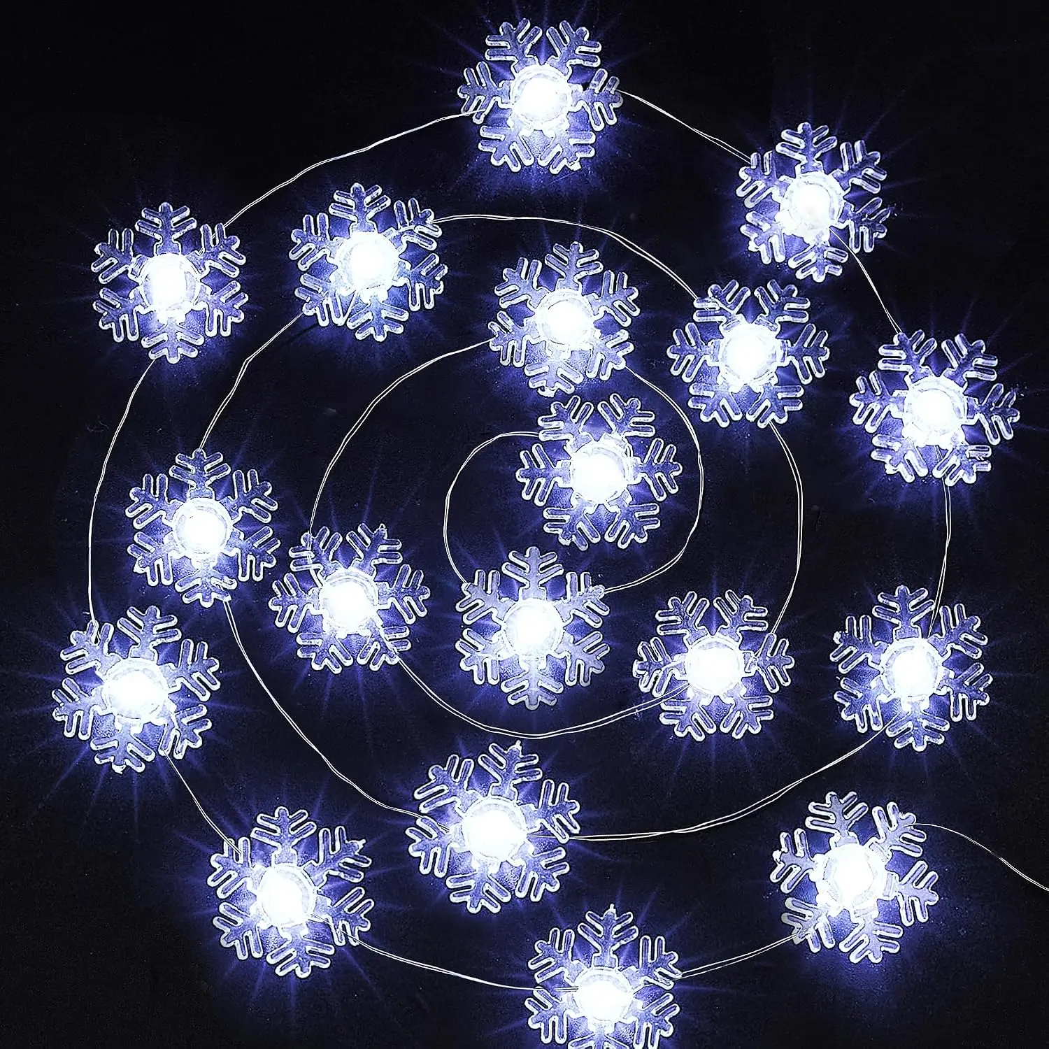 Christmas Snowflake String Lights 40 LED 12.8FT  Operated Snowflake Fairy Lights with Timer for Bedroom Patio Party Wall Indoor Outdoor Christmas Decorations, Cool White
