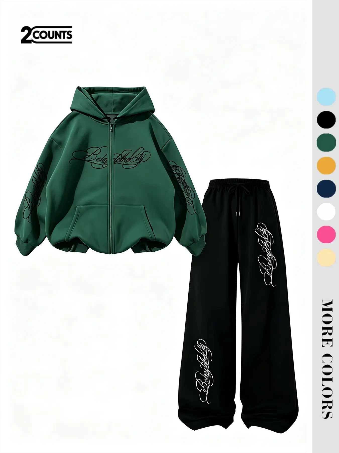 Complete Set for Lazy People, Soft Comfortable Fabric, Hooded Zip-Up Cardigan, Wide Leg Pants, Multiple Colors, Casual Streetwear, Sports Leisure, Athleisure Wear Set