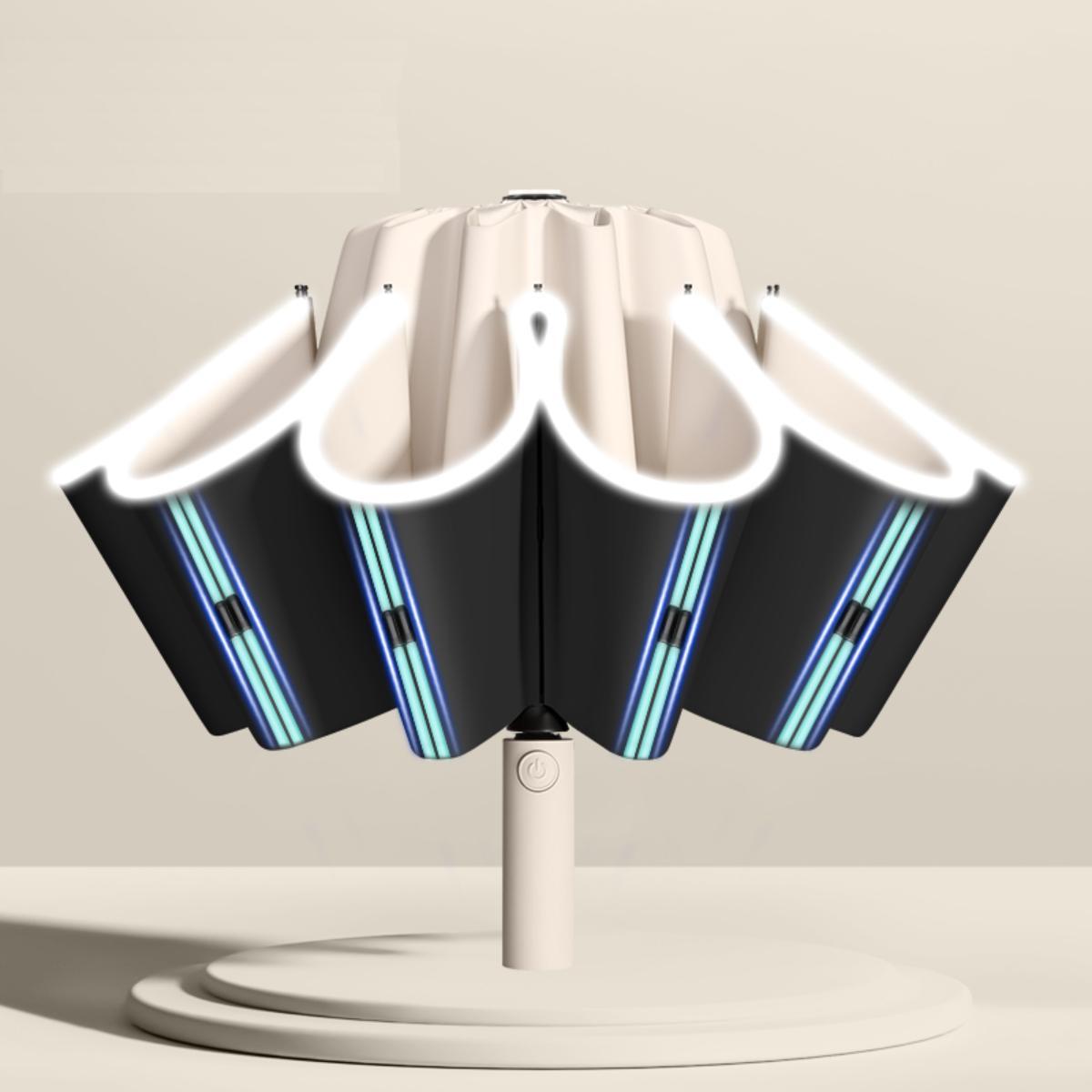 Waterproof Windproof 10-Rib Travel Compact Foldable Automatic Umbrella, 1 Count Safety Umbrella with Reflective Strip, Automatic Folding Umbrella