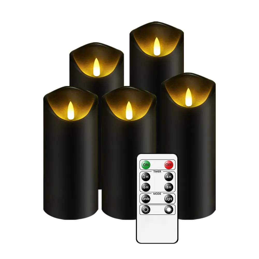5pcs Black LED Tilted-Edge Flameless Candles, Battery-Operated (2AA Each, Not Included), Remote with Dimming & Timer (Battery Included), Simulated Candlelight for Christmas, Halloween, New Year, Restaurants, Bars, Prayer, Home Decor, Smoke-Free & Safe.