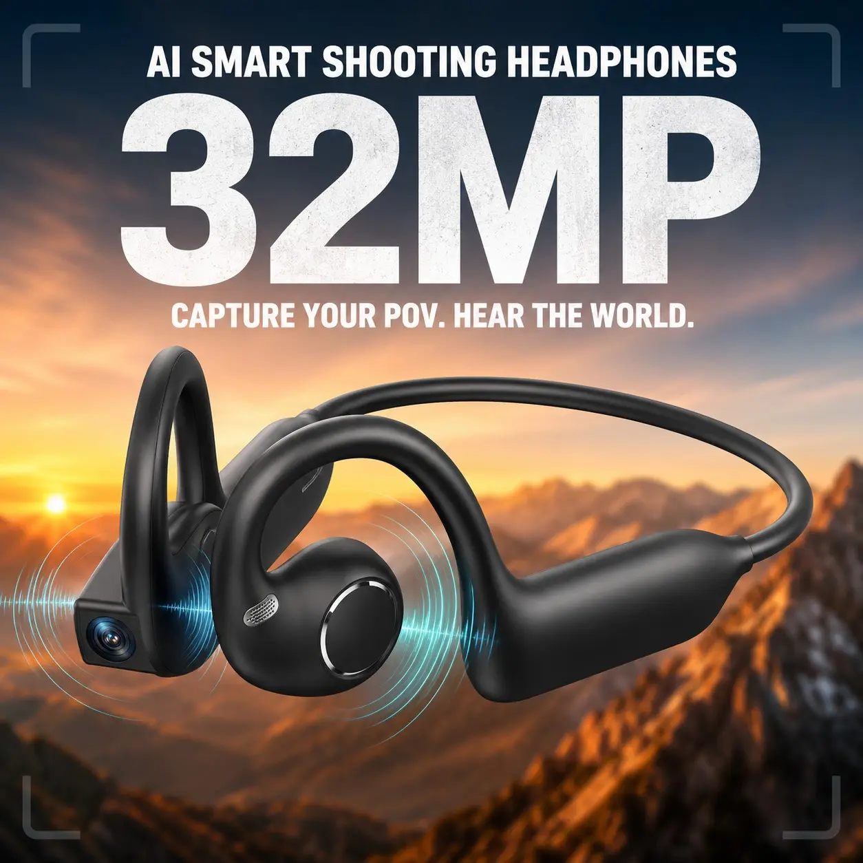 32MP Smart Shooting Headset with Camera and Open-Ear Headphones, 1080P 30FPS EIS Video, AI Translation, Object Recognition, WiFi 6 Transfer, Calls, Music and 8GB Storage