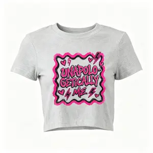 Women’s Unapologetically Me Distressed Pink Black Y2K Crop Top, Retro Lightning Heart Graffiti Graphic Tee, Casual Top for Music Festivals Night Out Parties and Trendy Edgy Summer Outfits