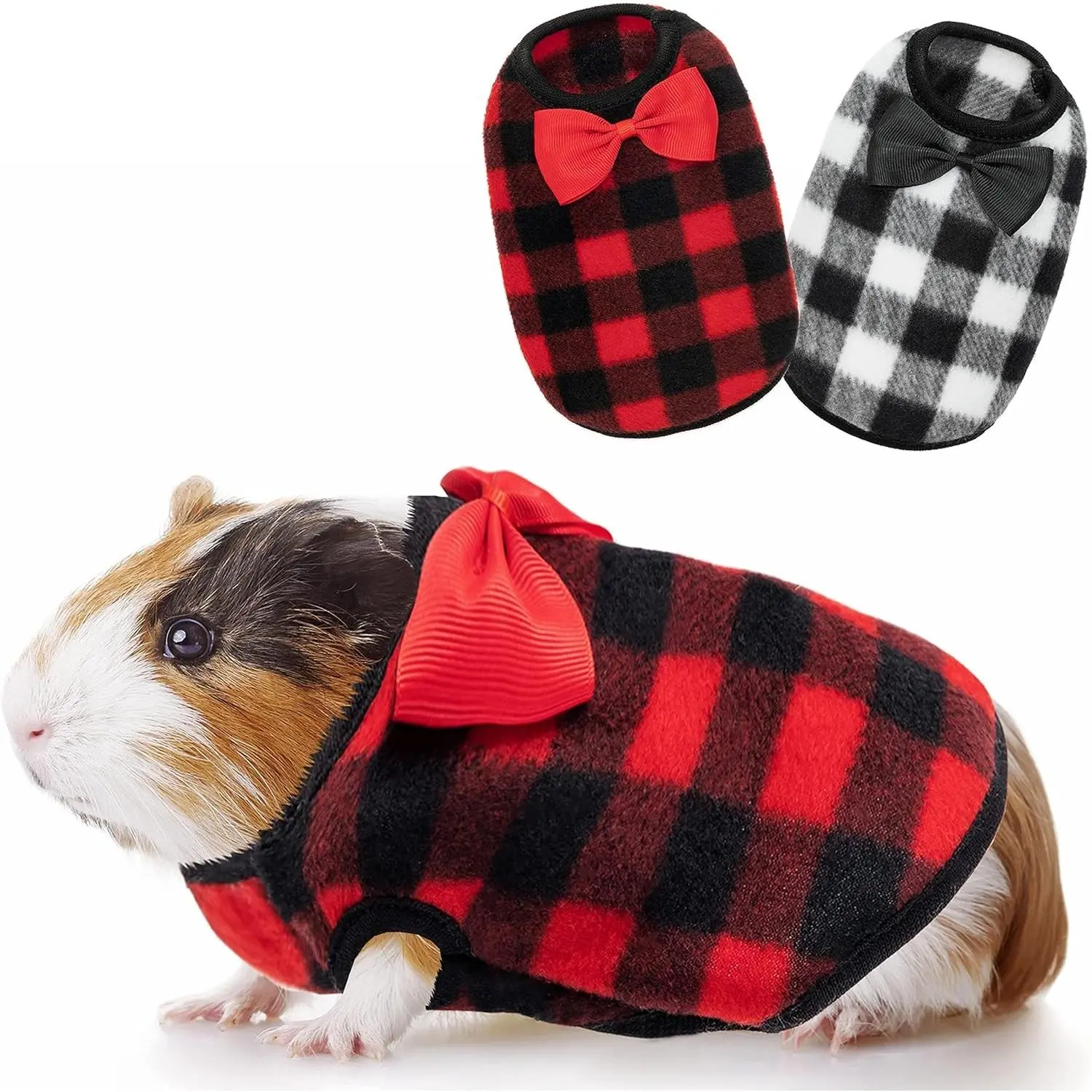 Guinea Pig Clothes Christmas Plaid Warm Small Animal Clothes for Guinea Pig Rabbit Ferret Chinchilla Kitten Chihuahua Mini Dog Cute Bow Tie Pet Costume for Winter Fall