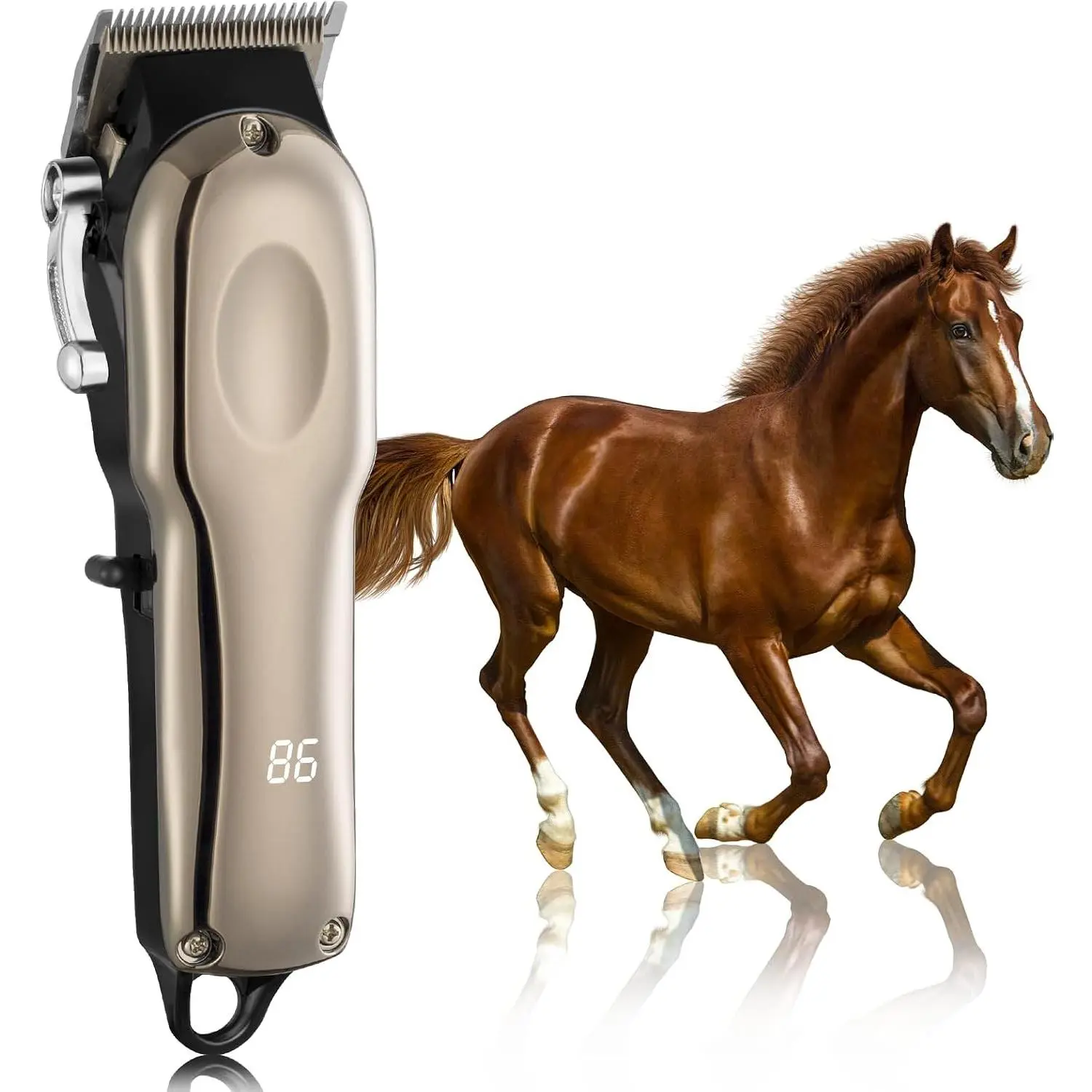 Horse Clippers Cordless Quiet, Professional Livestock Clippers with 4 Guide Guards, Electric Rechargeable Cordless Grooming Clippers for Horse, Cats and DogsGift