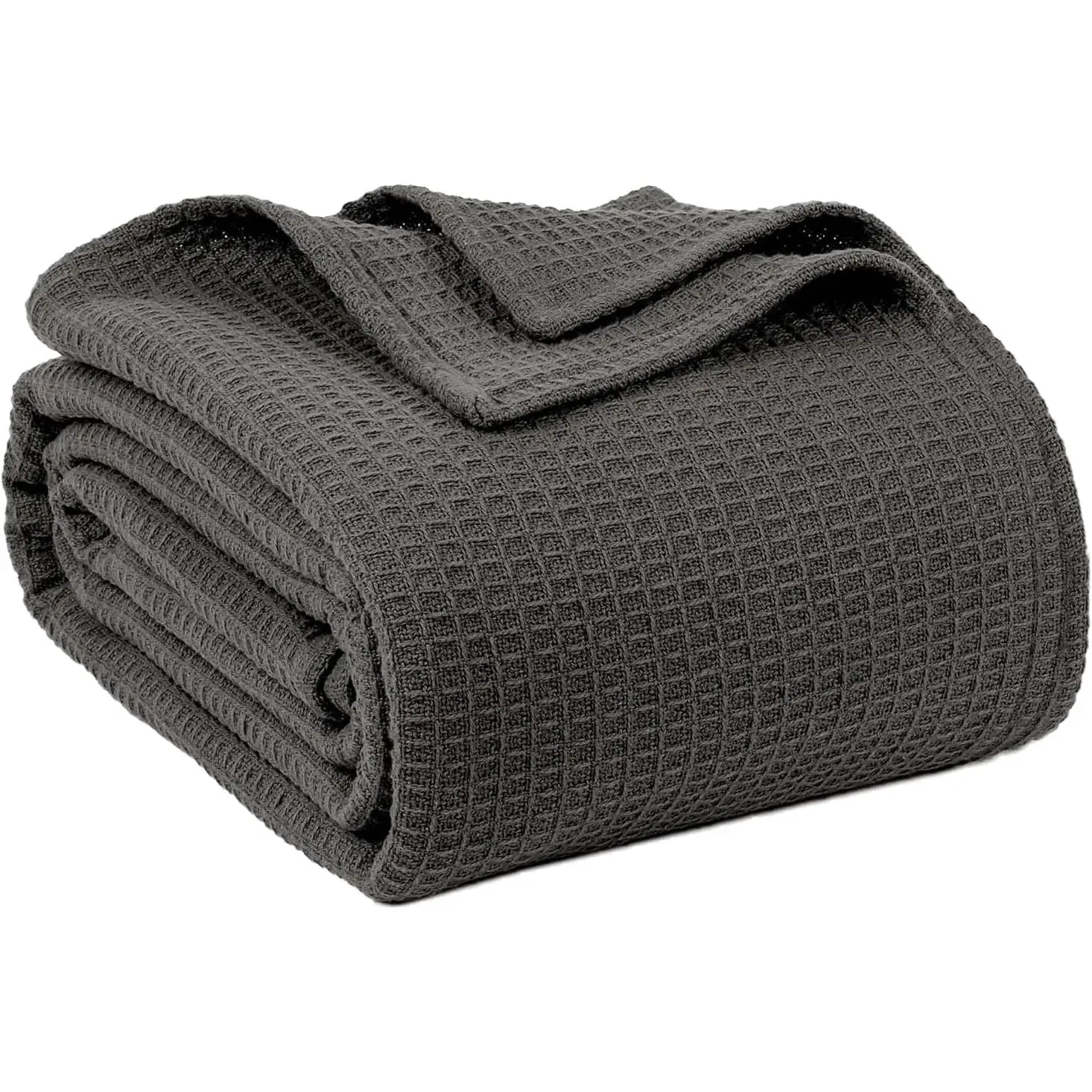 100% Cotton Blankets for Bed - Waffle Weave Blankets for Summer, Lightweight and Breathable Soft Woven Blanket for Spring (Dark Grey, Queen (90" x 90"))