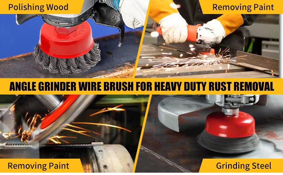 Wire Wheel Brush for Angle Grinder, 4 Inch Angle Grinder Wire Wheel, Wire Wheels for 4 1/2 Angle Grinder -5/8 Inch Threaded Arbor ,0.02 Inch Carbon Steel Wire Brush for Angle GrinderQuesear