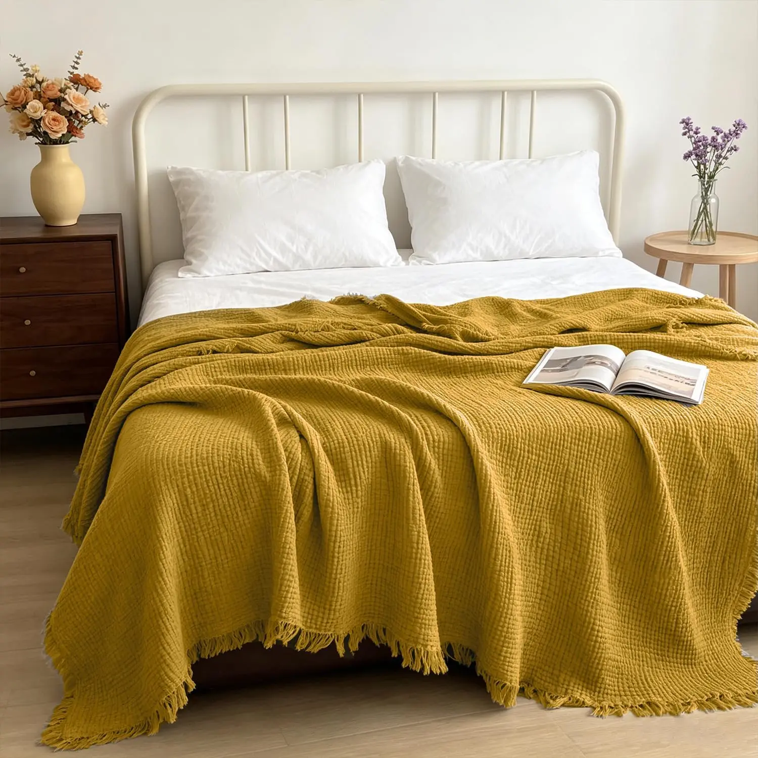 50x70 in Muslin Blanket for Adults, 6 Layer Gauze Blanket Throw |   muslin blanket Lightweight, Breathable & Soft,  50"x70", - Throw for Bed, Couch, or Travel