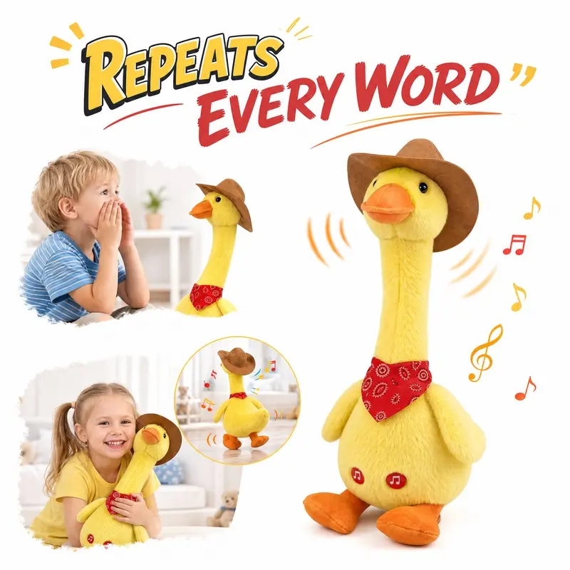 Kids Lovely Goods Funny Talking Duck Toy, Repeat What You Say Interactive Duck with Music, Cute Yellow Duck Sound Toy for Kids & Toddlers