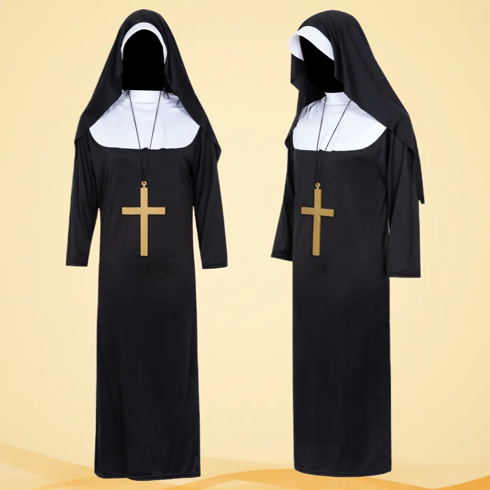 Adult Women Nun Cosplay Costume Virgin Mary Priest Role‑Play Outfit for Halloween Pastor Stage Performance