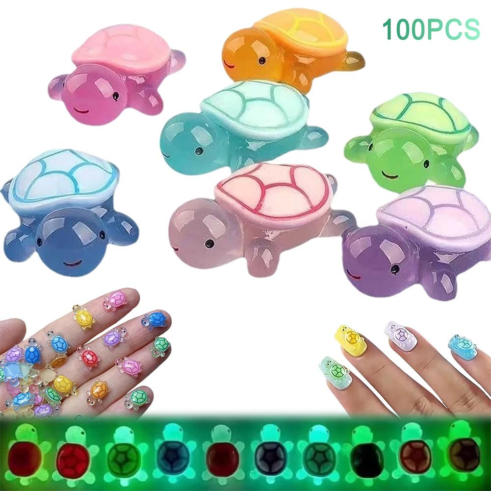 Night Glow Large Turtle+100pcs Mini Luminous Turtles Figurines Resin Craft Glowing Turtle Storage Ornament Landscape Desktop