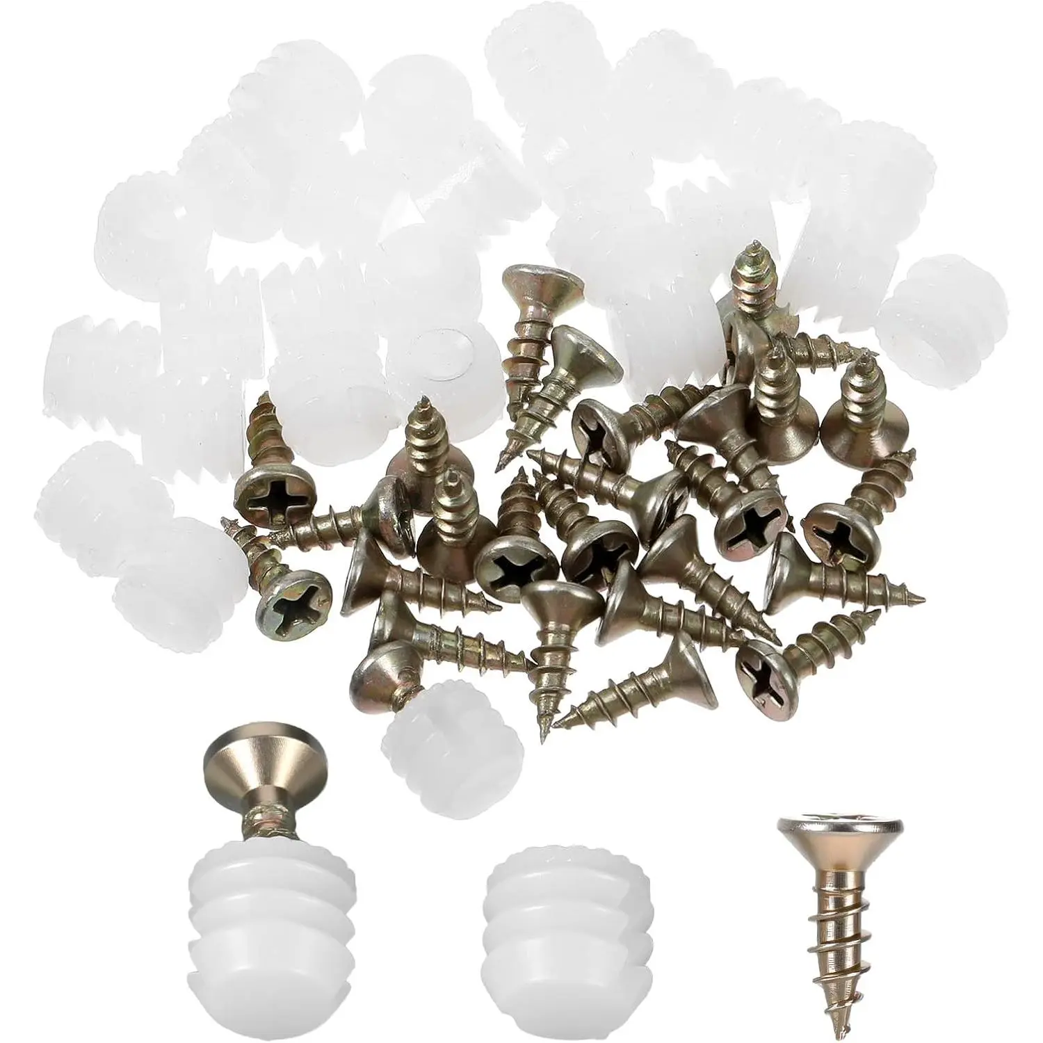 25 count Plastic Dowel Inserts and Mounting Screws for Hinges Plastic Dowels Pre-Inserted Nuts Furniture Fittings for Cabinet Door Connections