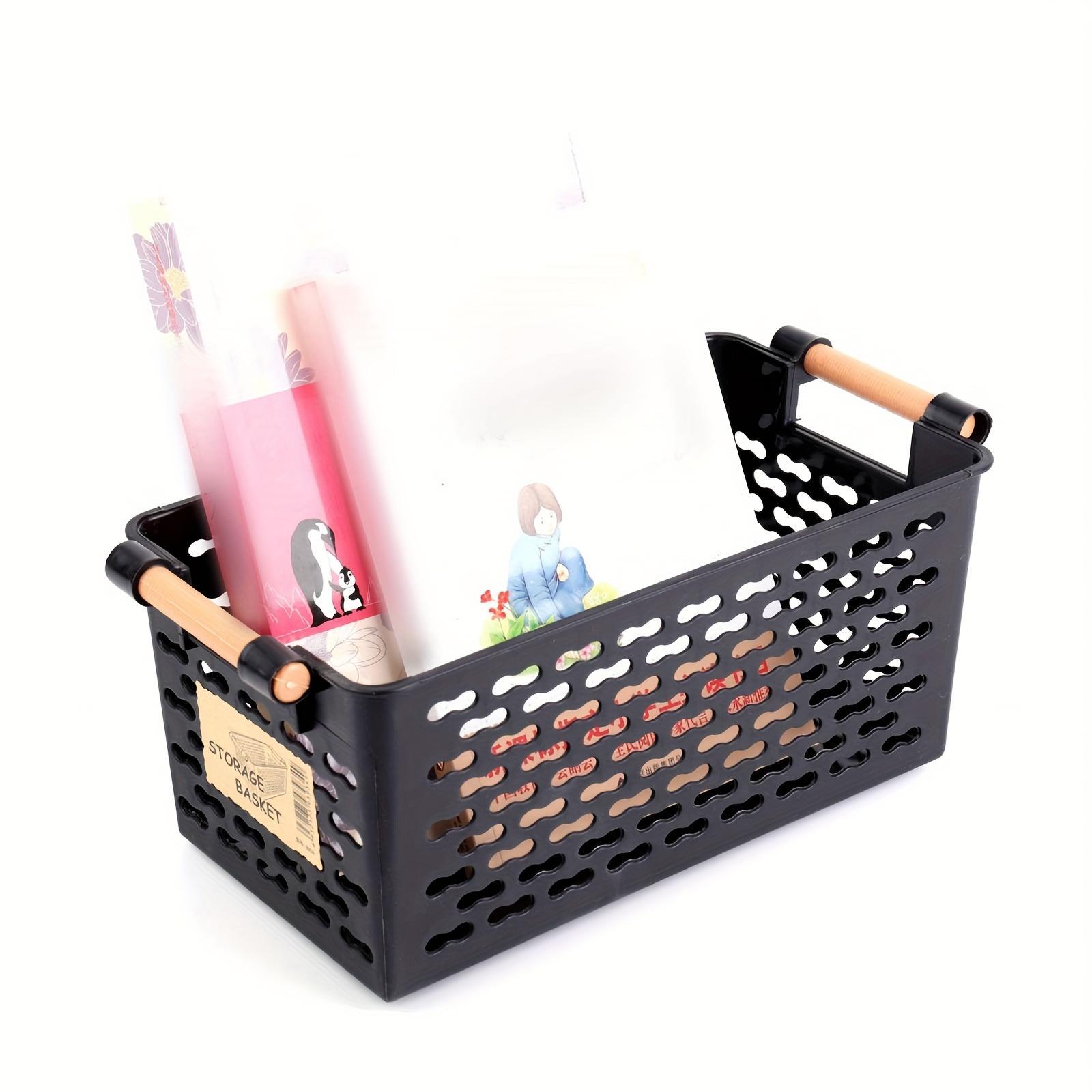 Set of 6 Stackable Durable Plastic Storage Baskets with Handles, Open Top Ventilation Holes, for Home, Office, Closet, Bathroom Storage