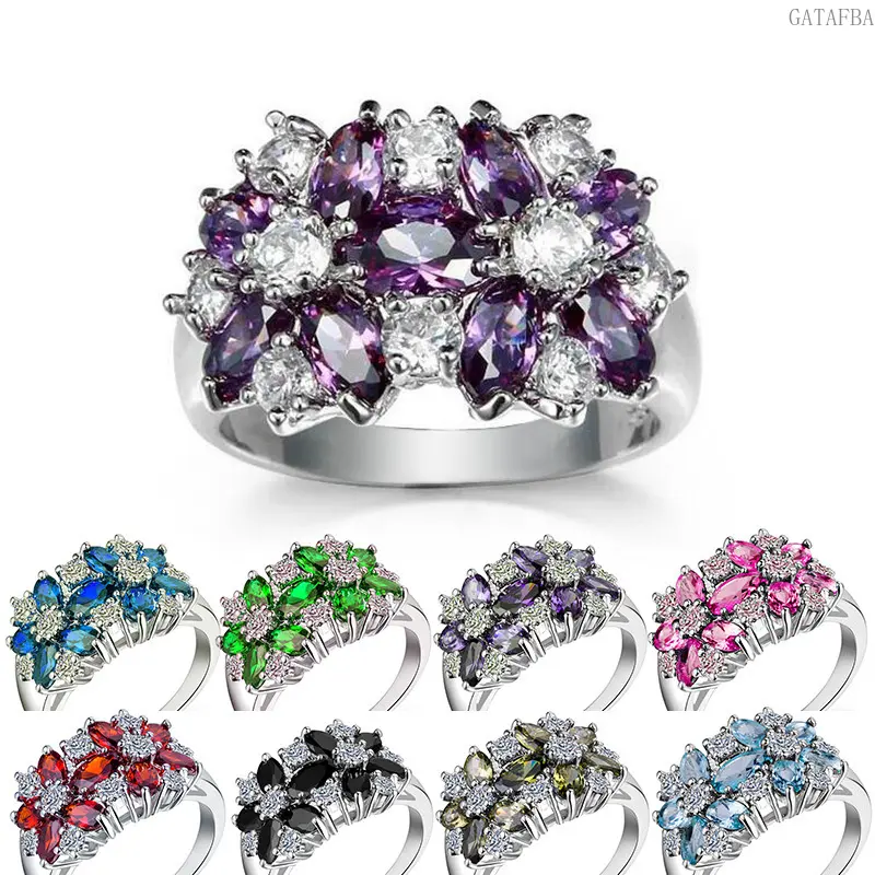 Women's European American Cubic Zirconia Artificial Gemstone Fine Jewelry Ring, Ideal Gift for Ladies (Sports & Outdoor Clothing Accessory Complement)