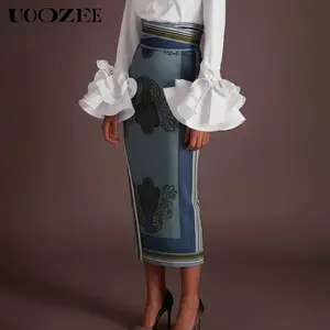 UOOZEE Women's 2026 Women's Vintage Paisley Print Satin Midi Pencil Skirt(ONLY), High Waist Elastic Smocked Back Slim Skirt, Size Up for Full Hips, Long Length Note for Petites, Summer Smart Casual Bottom
